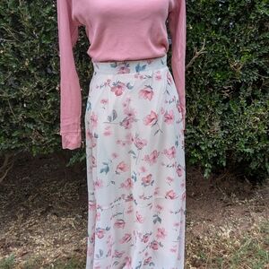 Floral Pink and White Maxi Skirt